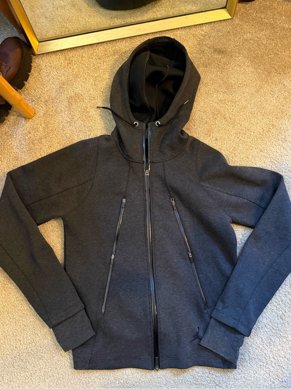 Nike Jordan Tech Mesh Hoodie Jacket Size Small Gray Asymmetrical Zip